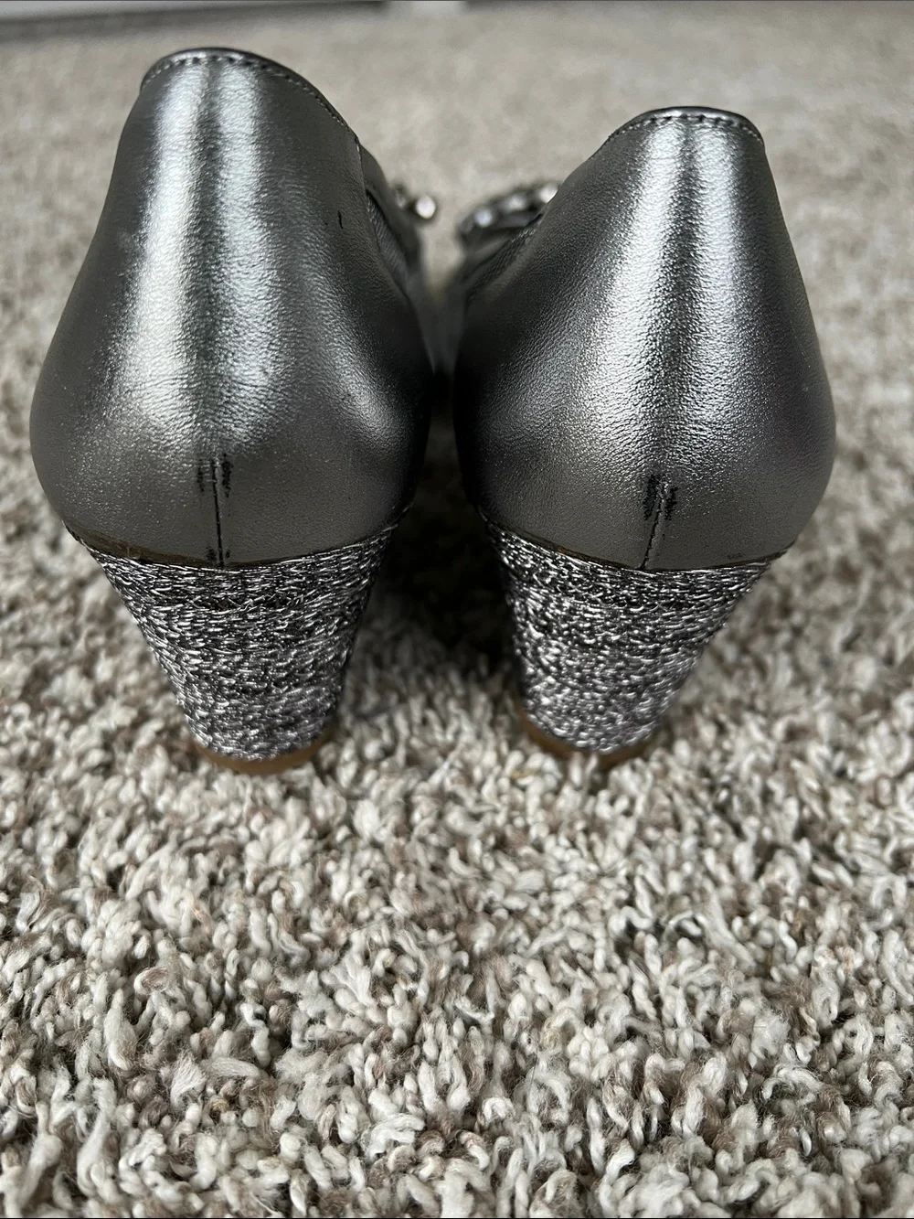 Ron White Women's Silver Mesh Peep-Toe Wedge Shoes Size 9.5